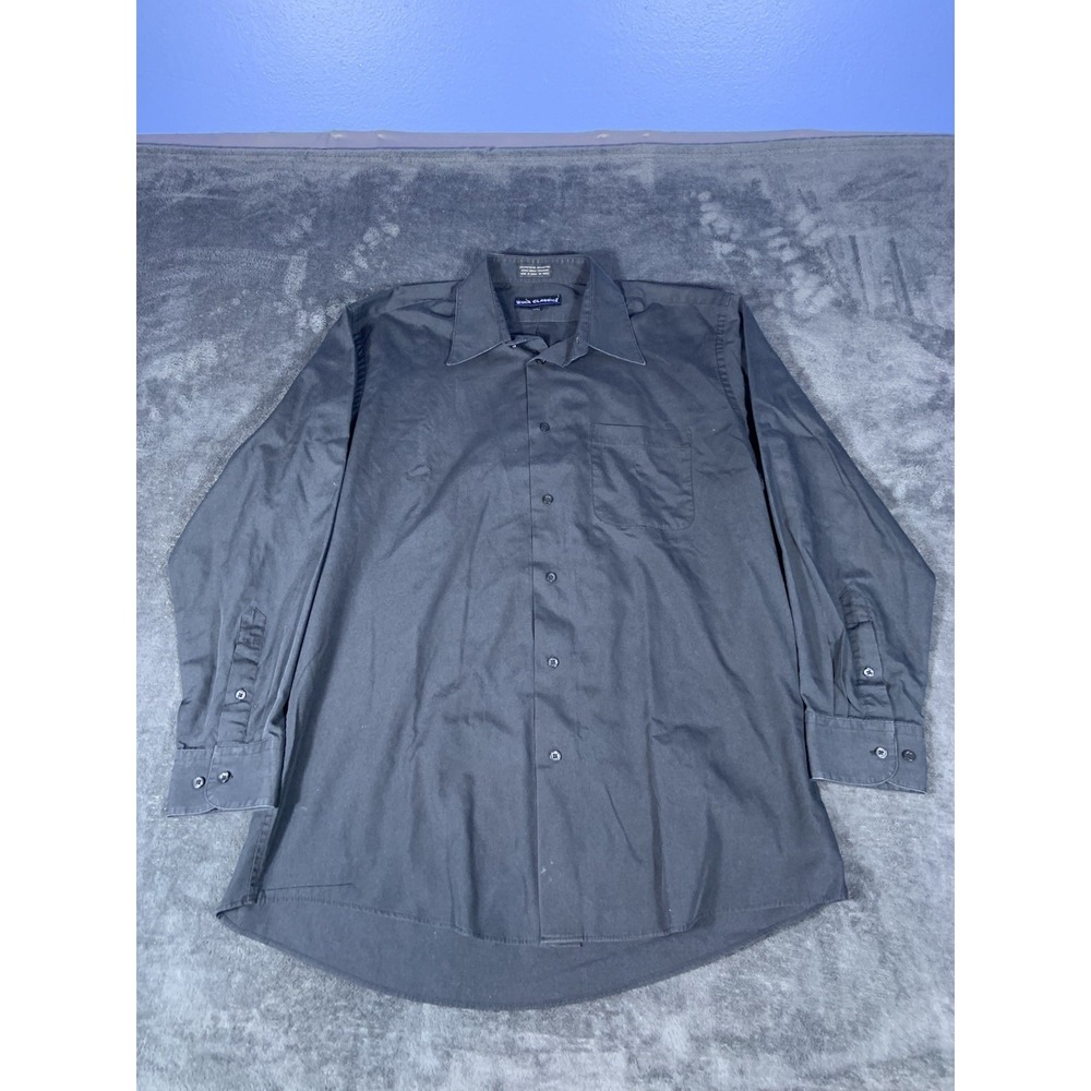 Boca Classics Black Solid Casual Button Long Sleeve Shirt Men's Size 16 32/33 L